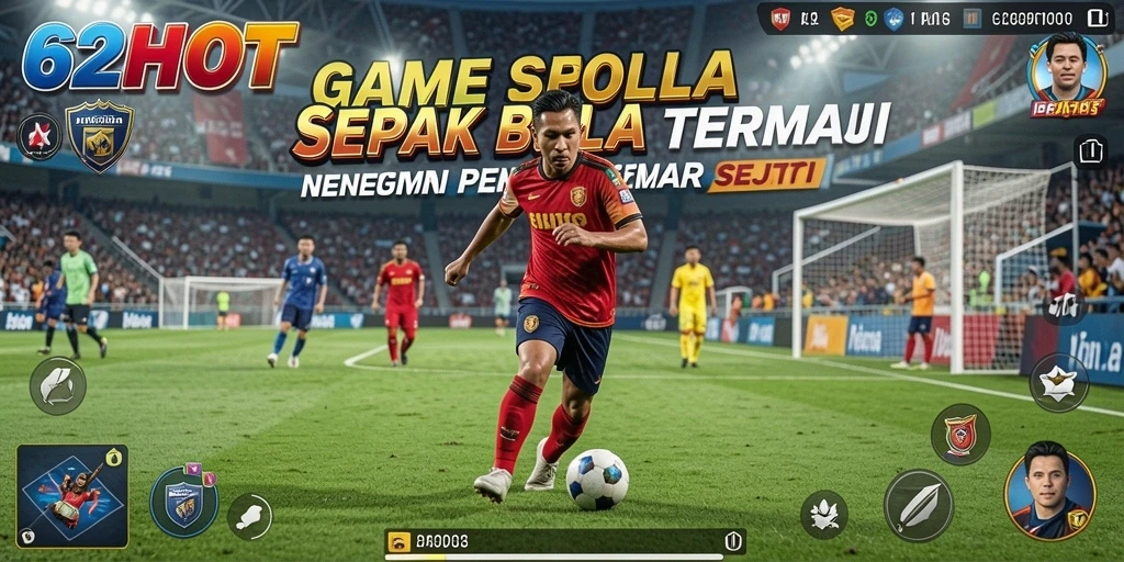 Tangkapan layar gameplay 62HOT menunjukkan aksi sepak bola yang mendebarkan.