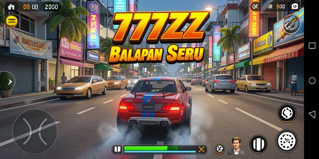 Tangkapan layar utama 777ZX menampilkan aksi balapan yang mendebarkan.