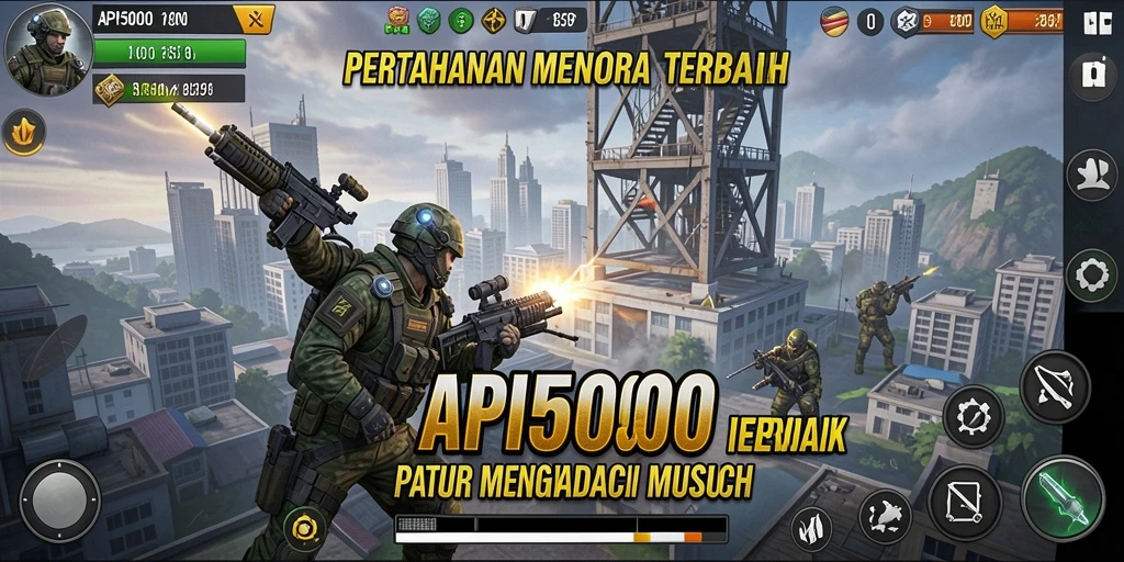 Screenshot utama API5000 menampilkan aksi seru permainan Tower Defense.