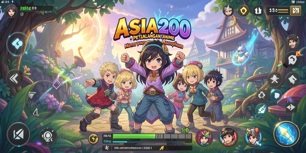 Tampilan gameplay ASIA200 yang menarik dengan karakter anime yang dinamis.