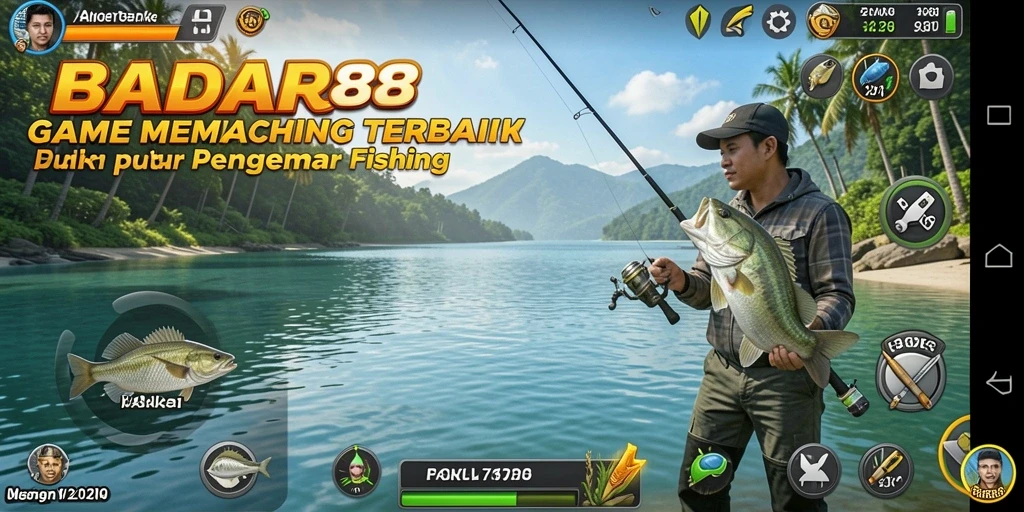 Screenshot menunjukkan gameplay seru Bandar88 saat memancing.