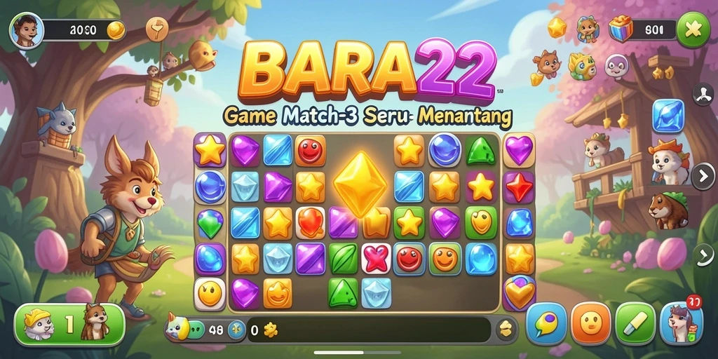 Gameplay seru BARA22 dengan elemen Match-3 yang menantang.