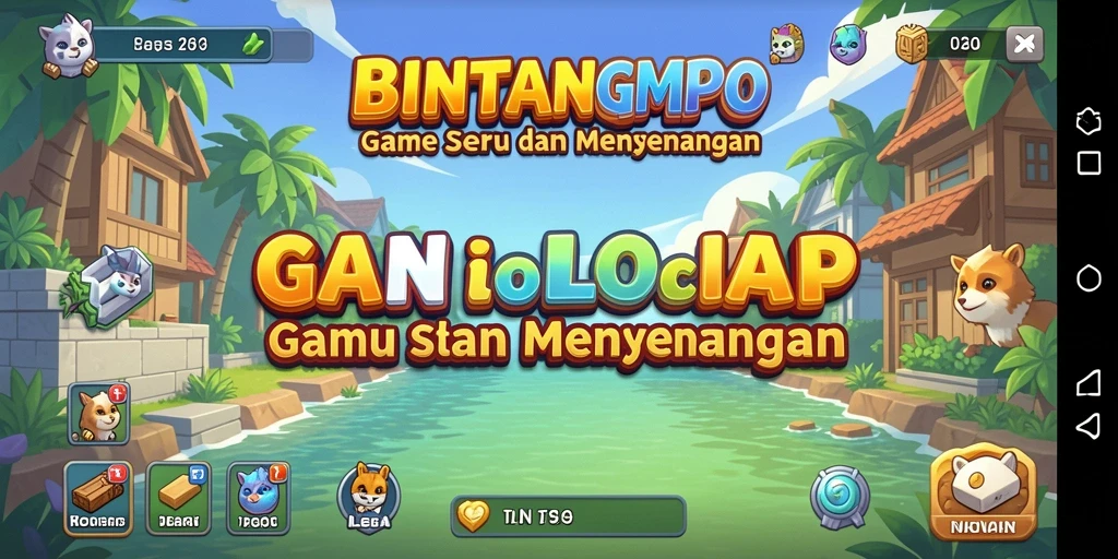 Tampilan gameplay BINTANGMPO dengan karakter berjuang dalam mode Idle.