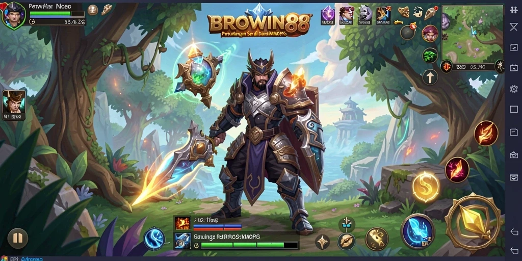 Screenshot gameplay BROWIN88 menampilkan pertempuran seru di dunia MMORPG.