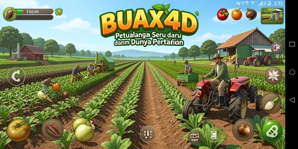 Tampilan gameplay BUAH4D dengan kebun yang subur dan penuh warna.