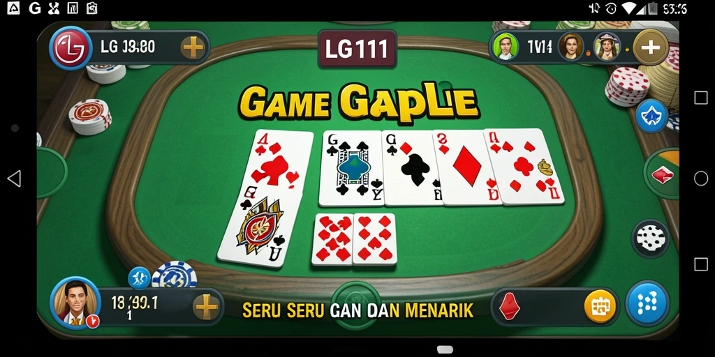 Screenshot gameplay LG111 yang menampilkan suasana permainan Gaple yang seru.