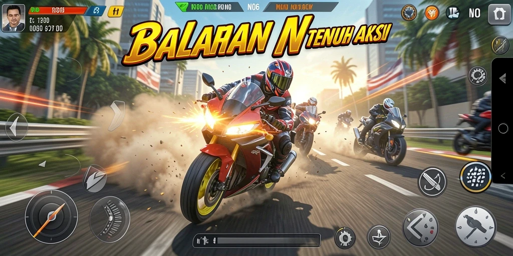 Tampilan utama gameplay N06 dengan balapan motor yang mendebarkan.