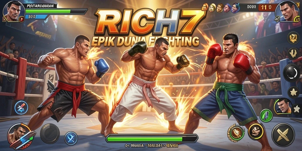 Tampilan gameplay RICH7 menampilkan aksi pertarungan yang seru dan mendebarkan.
