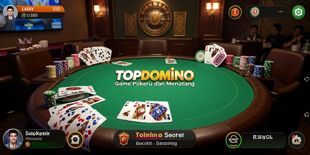 Screenshot gameplay TOPDOMINO menunjukkan aksi poker yang mendebarkan.