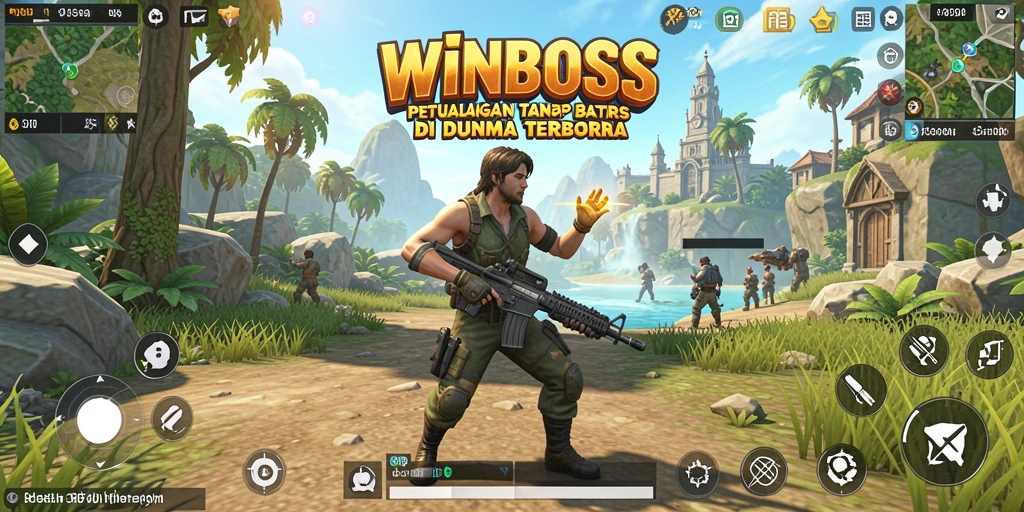 Screenshot gameplay WINBOSS menampilkan eksplorasi dunia terbuka.